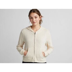 Self Esteem Juniors Brushed Ribbed Full‑Zip Crop Hoodie NWT Large Cream Knit